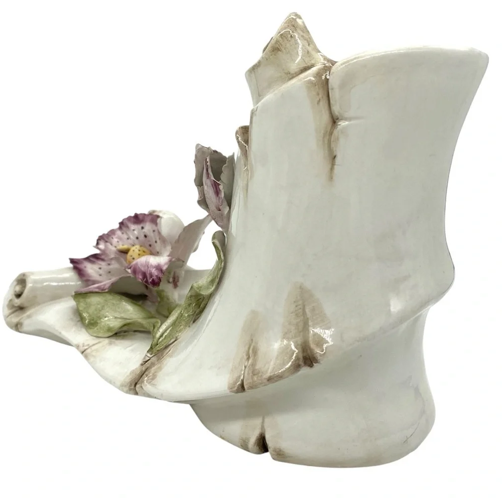 Antique Porcelain Capodimonte Floral Orchid Italian Scroll Vase